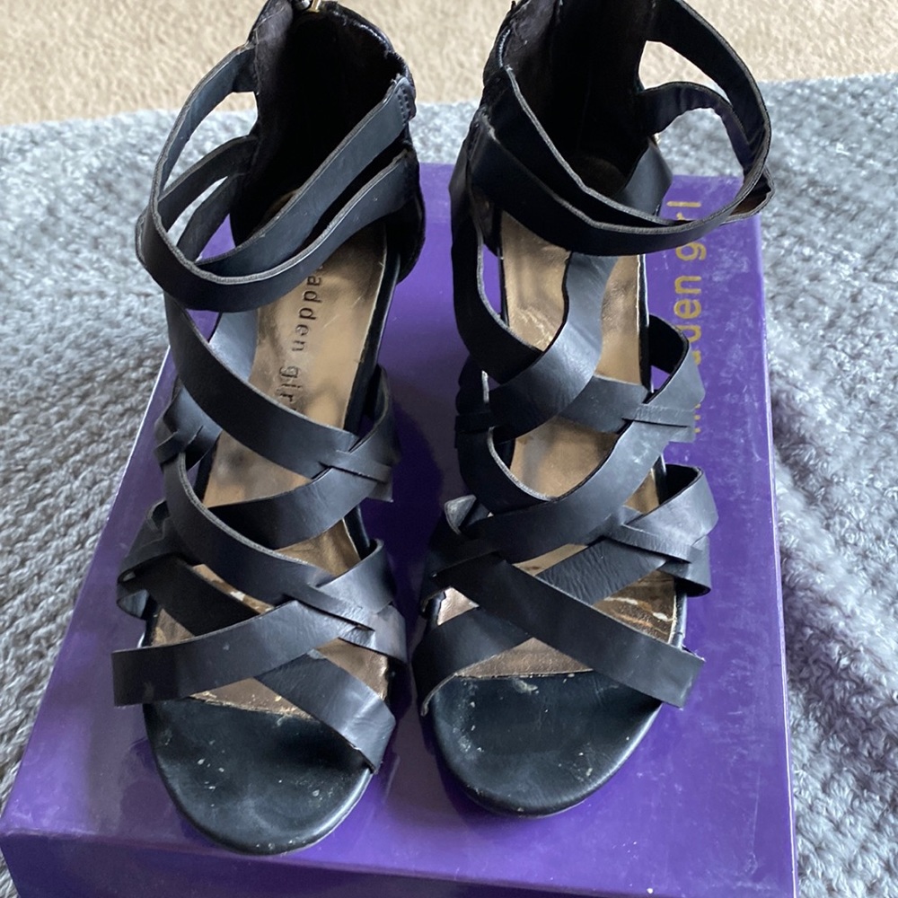 Madden girl strapped wedge sandal black size 6.5